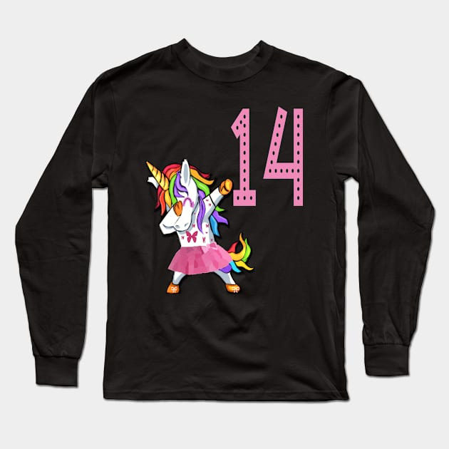 14th Birthday Unicorn Birthday Girl for 14 years old Girl Woman Lady Long Sleeve T-Shirt by familycuteycom